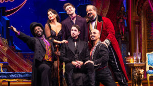 Gabe Martinez (front-right) and the cast of the North American tour of Moulin Rouge! The Musical.