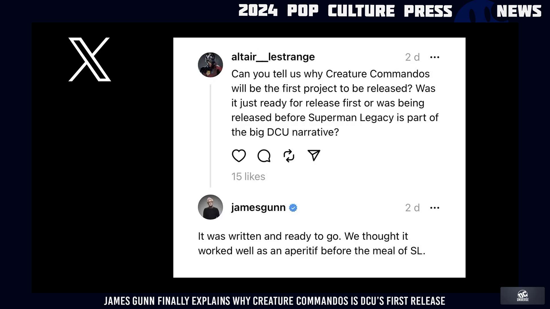 JAMES GUNN RESPONDS TO FAN QUESTION ON X ABOUT CREATURE COMMANDOS