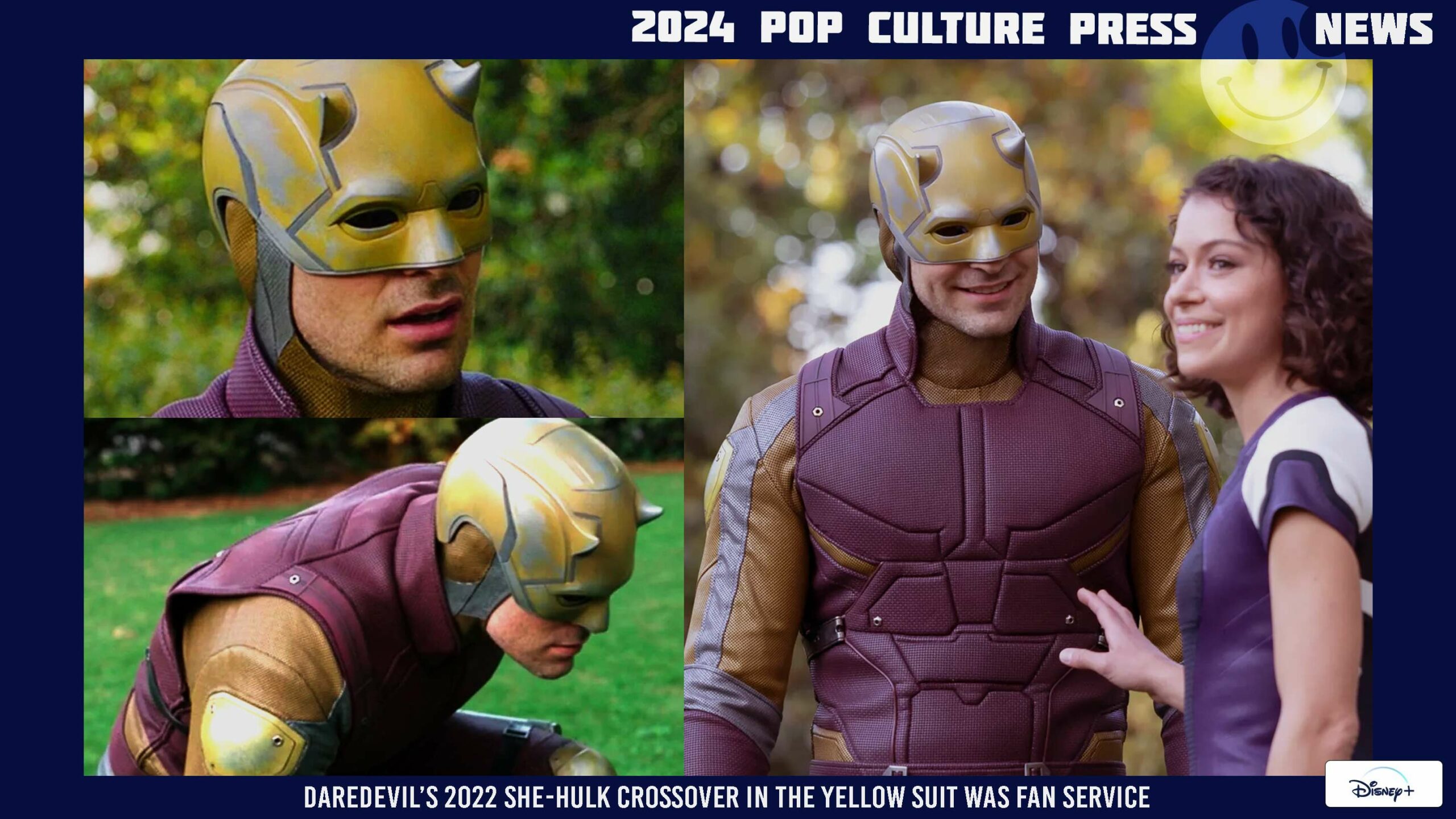 Montage of Daredevil in Yellow Suit from Disney Plus series, featuring crossover episode She-Hulk #8 'Ribbit and Rip It', and his mission with Luke Cage