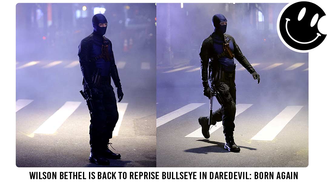 Daredevil: Born Again behind the scenes on the set with Wilson Bethel suited up as Bullseye